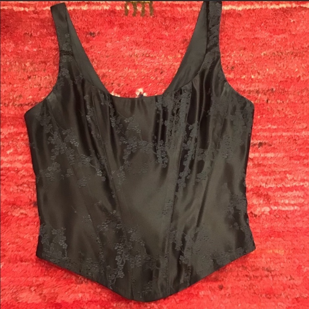 Gigi Clark Couture Black Bustier Tank in Silk Brocade